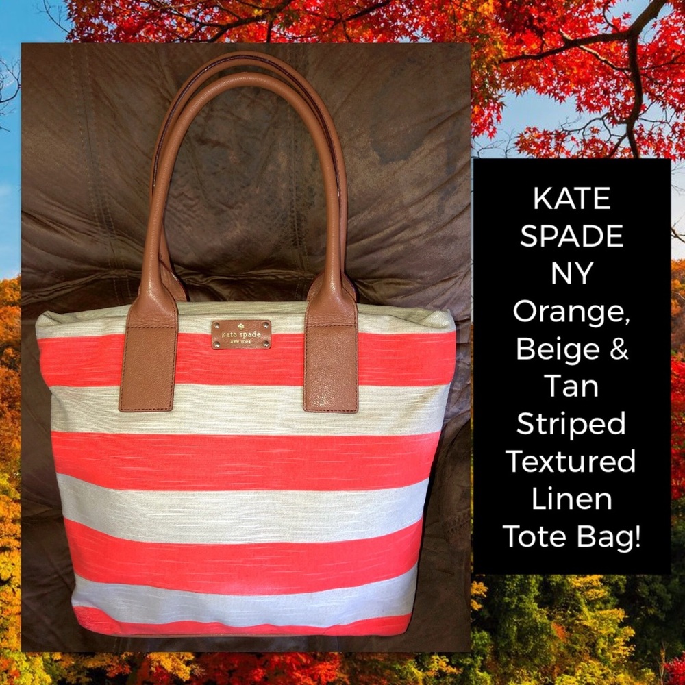 KATE SPADE NY Striped Textured Linen Tote Bag!